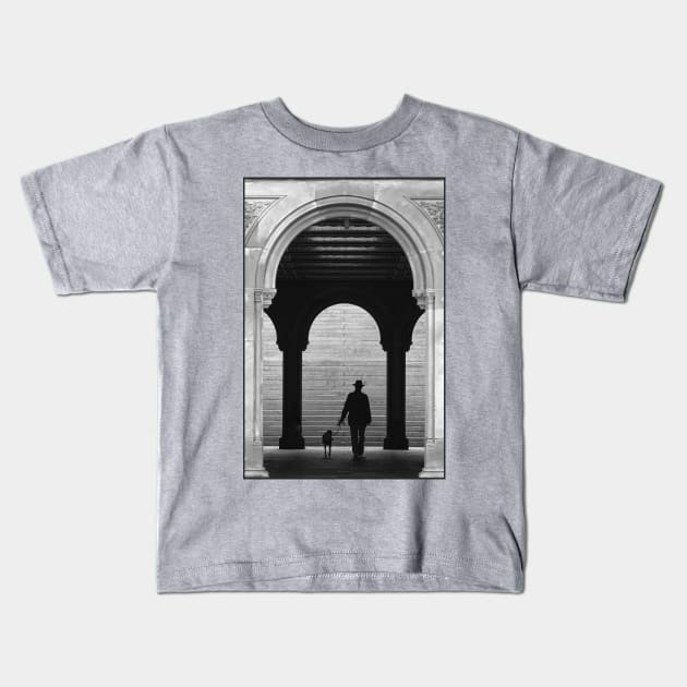 Walking The Dog, Central Park, NY, USA Kids T-Shirt by Photo IMAGINED